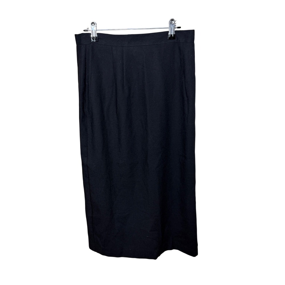 Isaac Hazan Vintage Black Pencil Skirt Midi Button Back Vent Made in USA Womens